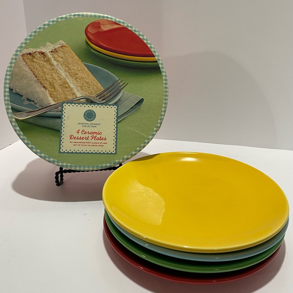 Martha Stewart Dessert Plates Set of 4 Red Green Yellow Blue Original Box